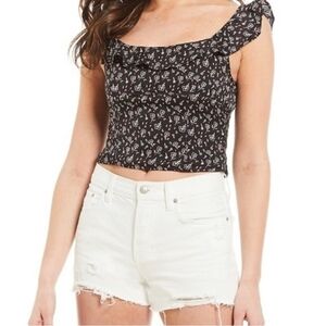 Free People FP Black Floral Stay With You Crop Top